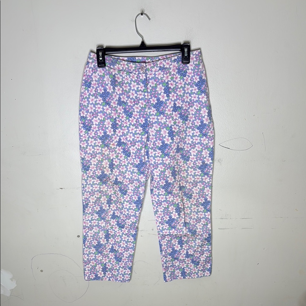 Lilly Pulitzer Pink and Purple Floral Cotton Cropped Pants Size 6